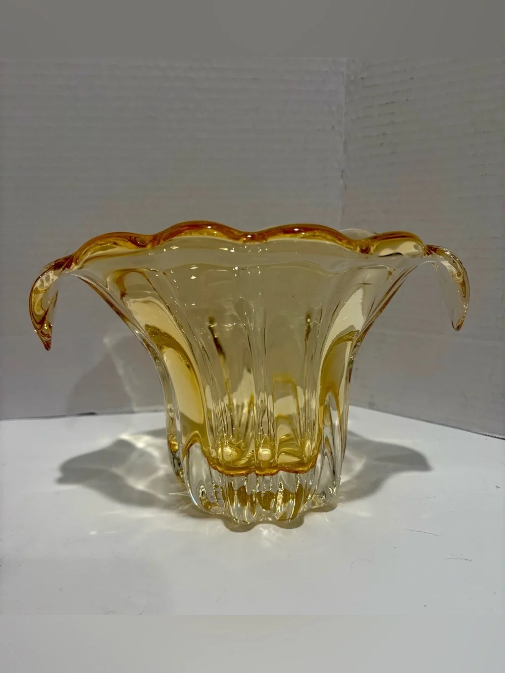 Vintage Teleflora Amber Art Glass Waterfall Tulip Vase